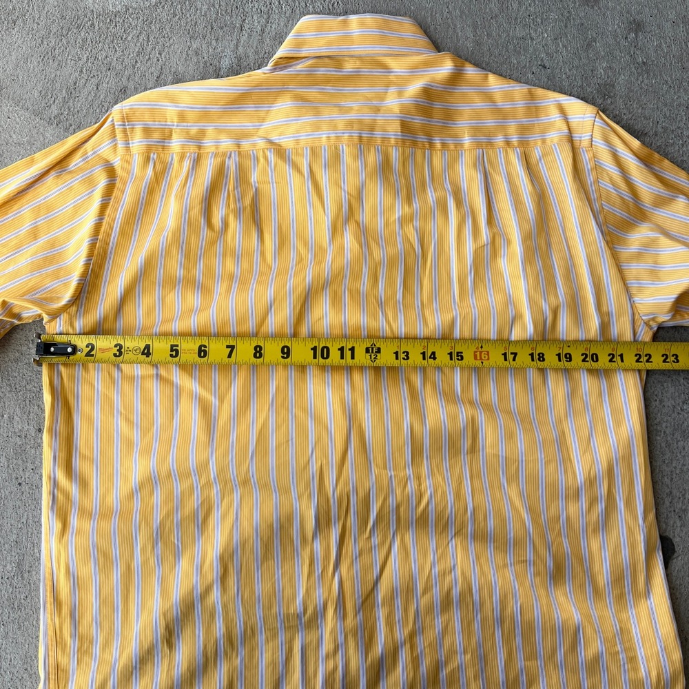 Ermenegildo Zegna Shirt Mens Medium Yellow Stripe Made In Italy Cotton Button Up - Picture 5 of 7